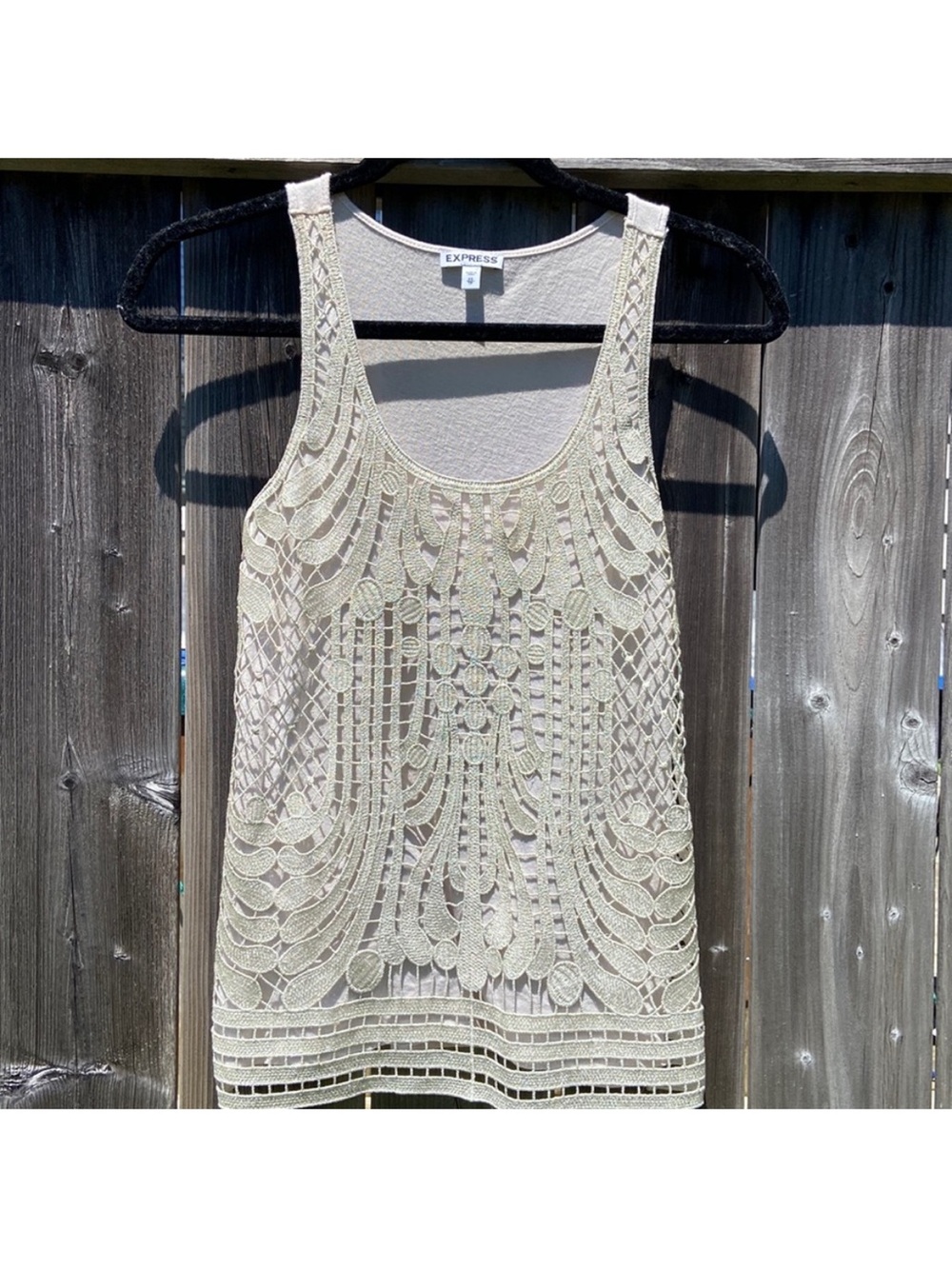 Express Cream Crochet Overlay Tank Top
